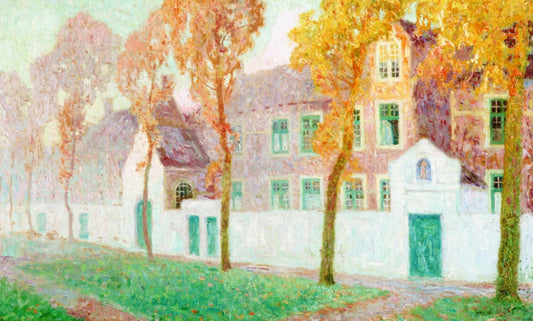 The Beguine Convent in Bruges, vintage artwork by Gustave de Smet, 12x8" (A4) Poster