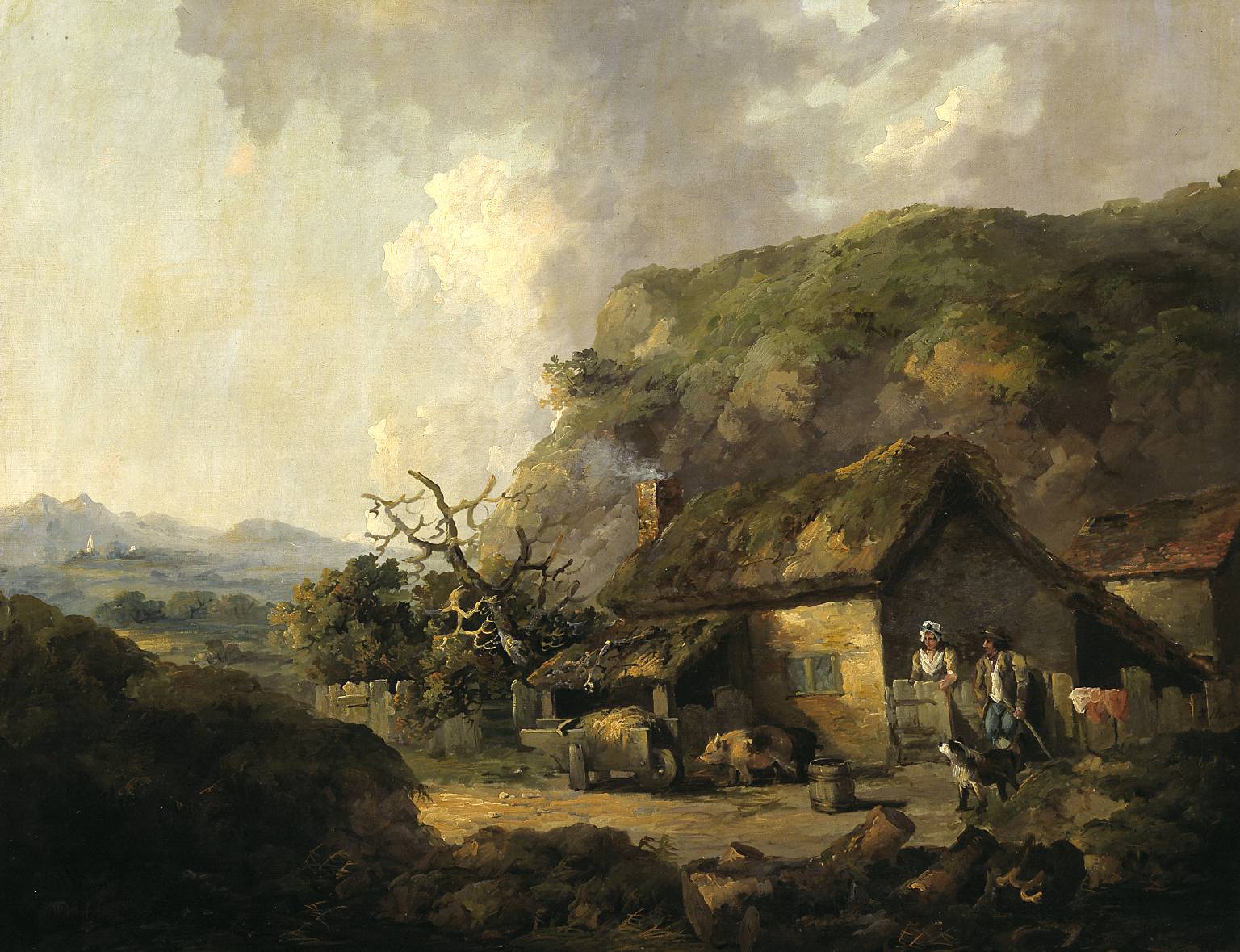 Cottage and Hilly Landscape, vintage artwork by Thomas Barker, 12x8" (A4) Poster