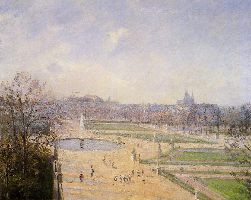 The Bassin des Tuileries: Afternoon, Sun, vintage artwork by Camille Pissarro, 12x8" (A4) Poster