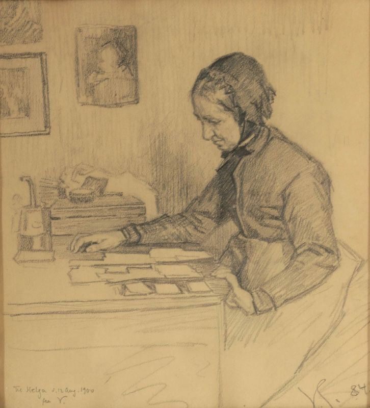 Woman and Patience, vintage artwork by Viggo Johansen, 12x8" (A4) Poster