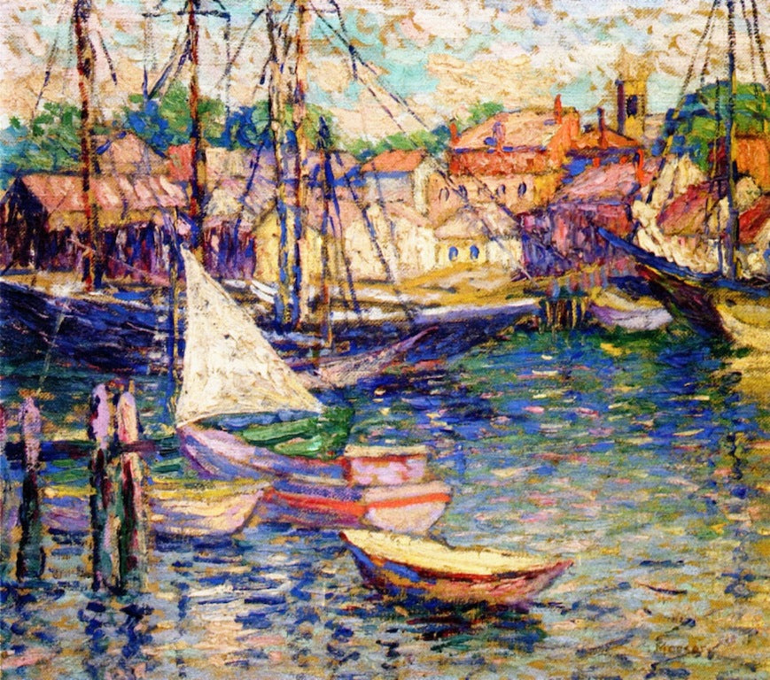 Harbor, vintage artwork by Lillian Burk Meeser, 12x8" (A4) Poster