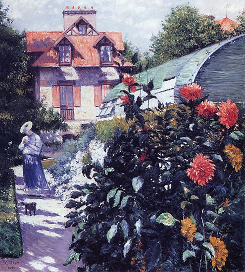 Dahlias: The Garden at Petit Gennevilliers, vintage artwork by Gustave Caillebotte, 12x8" (A4) Poster