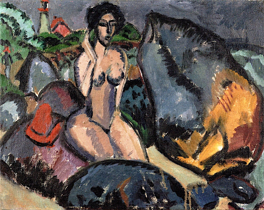 Bather between Rocks, vintage artwork by Ernst Ludwig Kirchner, 12x8" (A4) Poster
