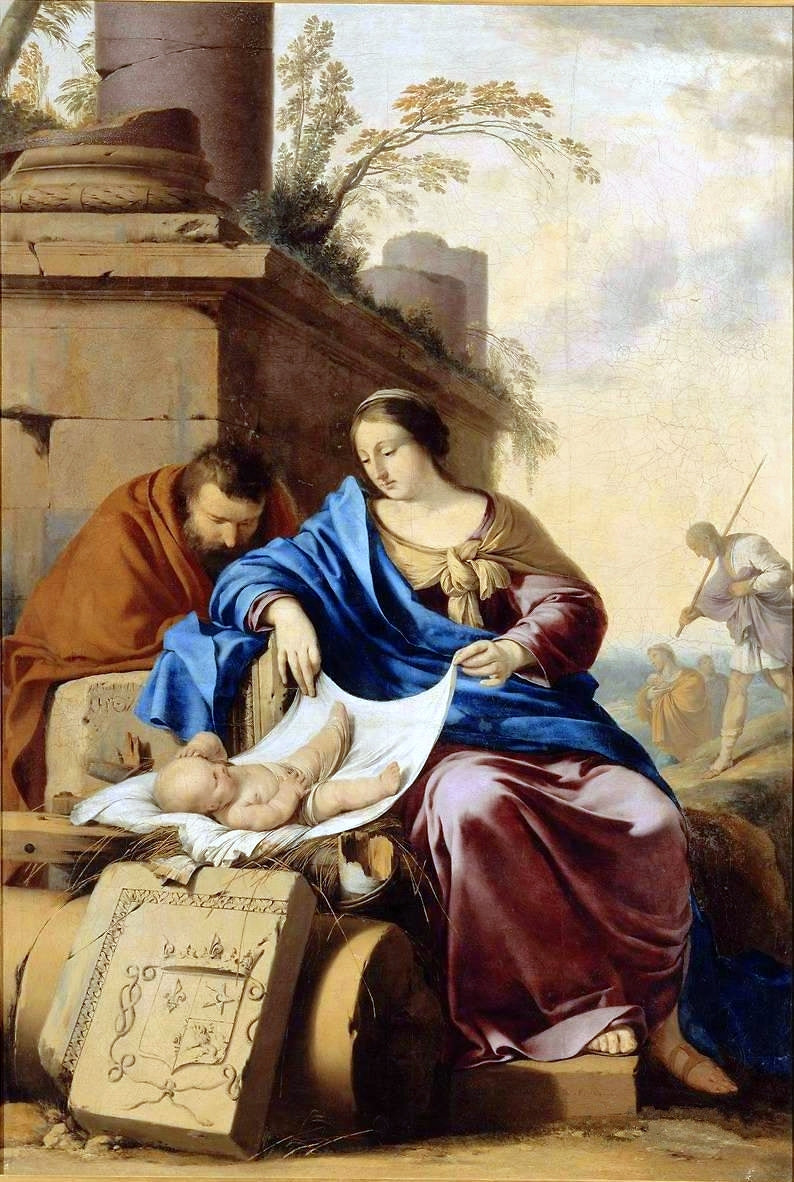 Rest of the Holy Family, vintage artwork by Laurent de La Hyre, 12x8" (A4) Poster
