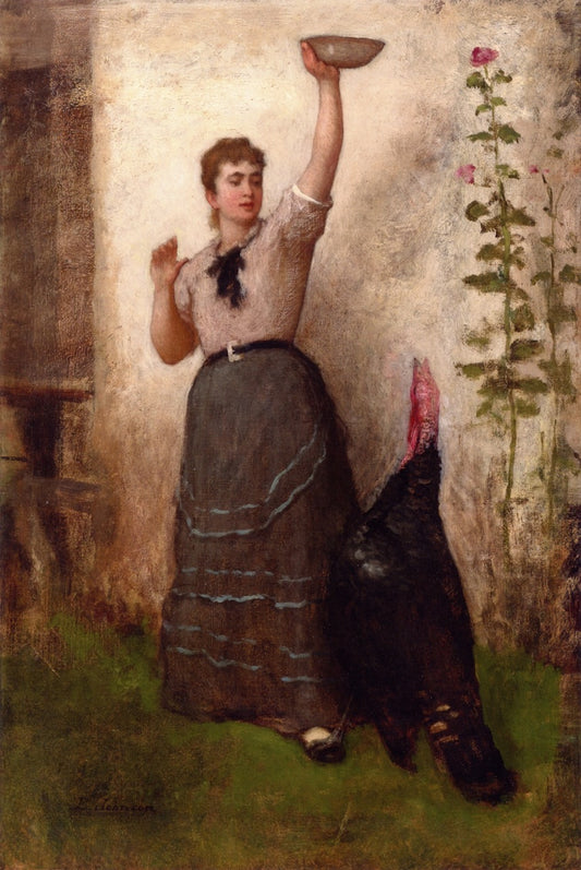 Feeding the Turkey, vintage artwork by Eastman Johnson, 12x8" (A4) Poster