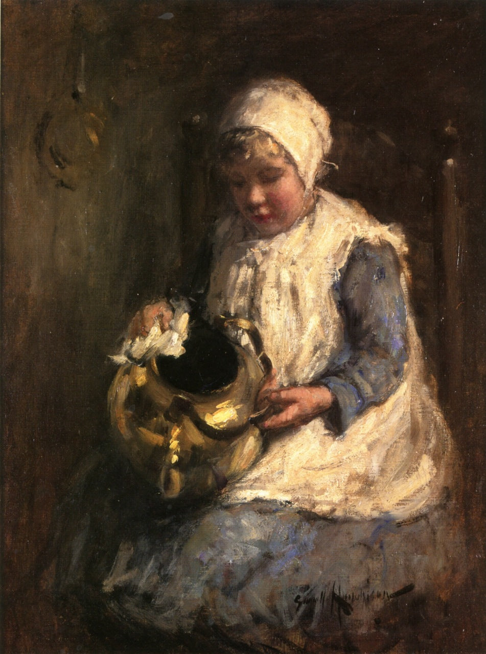 Polishing the Kettle, vintage artwork by Robert Gemmell Hutchison R.S.A. R.S.W., 12x8" (A4) Poster