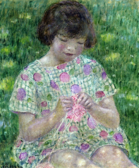 Child Knitting, vintage artwork by Frederick Carl Frieseke, 12x8" (A4) Poster