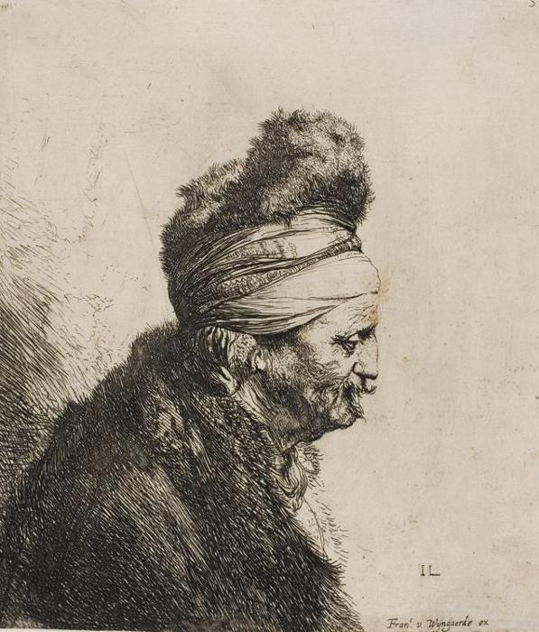 Bust of an Oriental Man, Facing Right, vintage artwork by Jan Lievens, 12x8" (A4) Poster