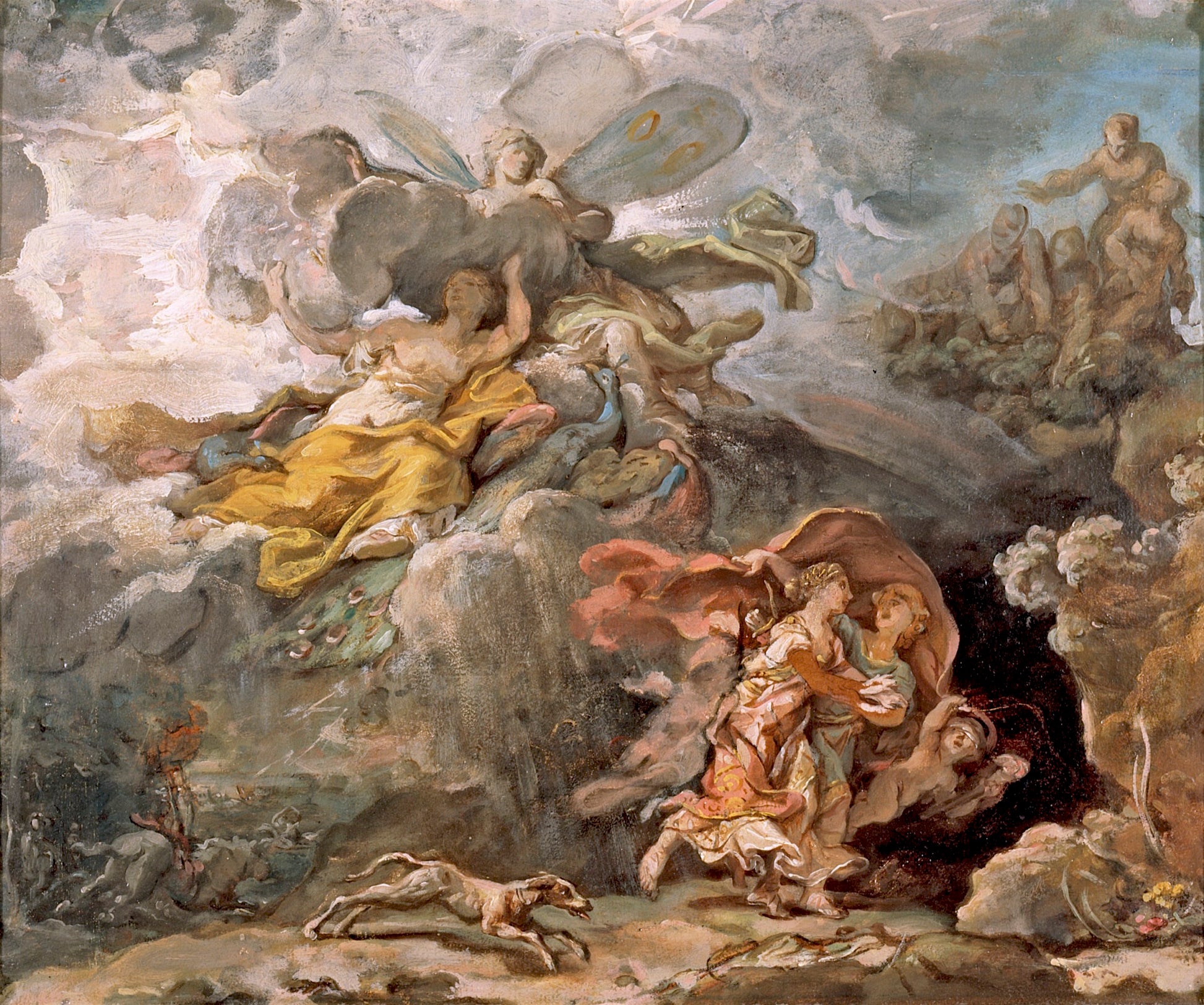 Aeneas and Dido Fleeing the Storm, vintage artwork by Jean Bernard Restout, 12x8" (A4) Poster