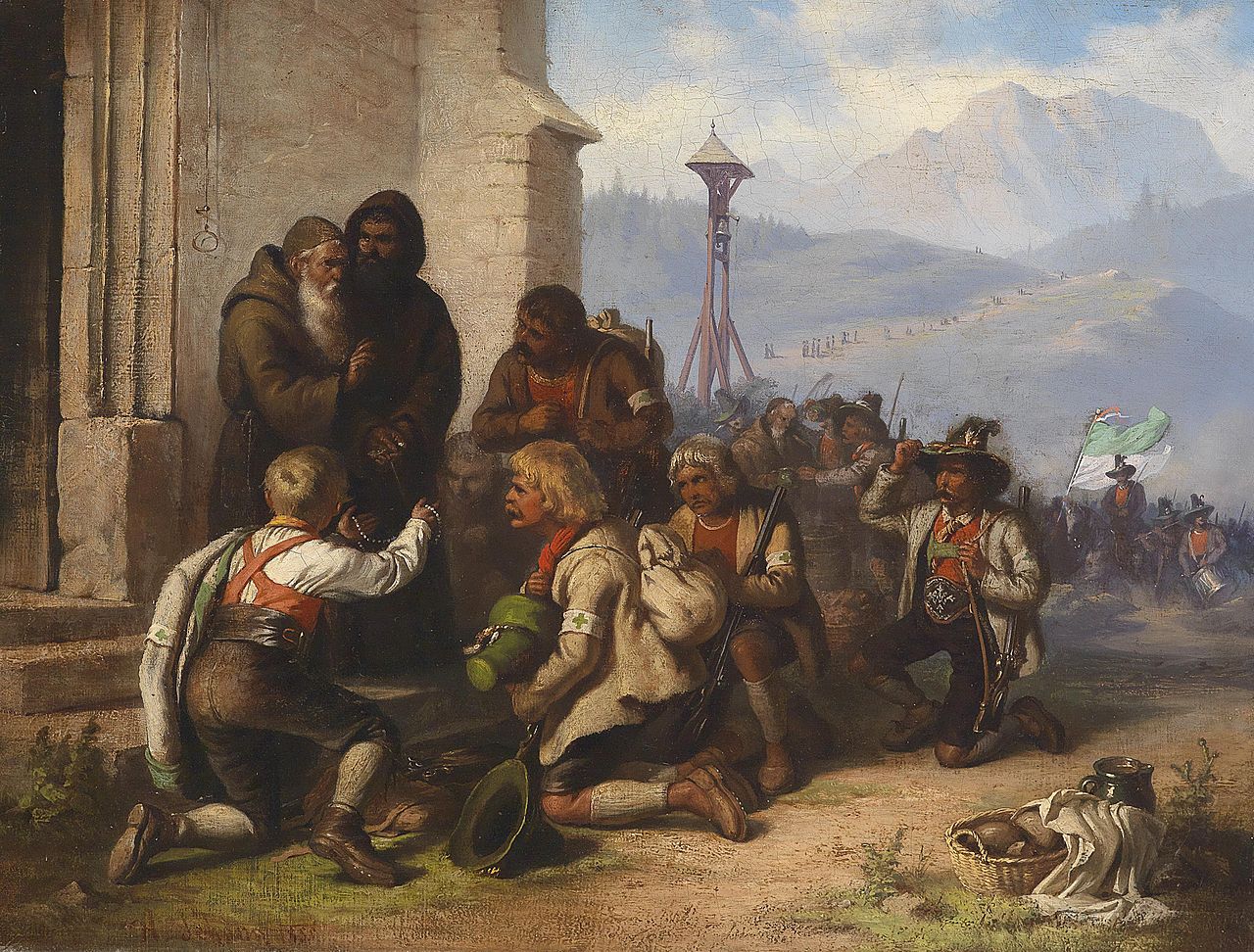 Tyrolean Pilgrims, vintage artwork by Friedrich Alois Schönn, 12x8" (A4) Poster