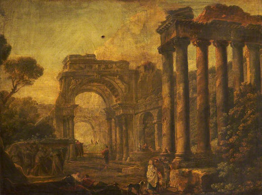 Capricci of Classical Ruins, vintage artwork by Attributed to Hubert Robert, 12x8" (A4) Poster