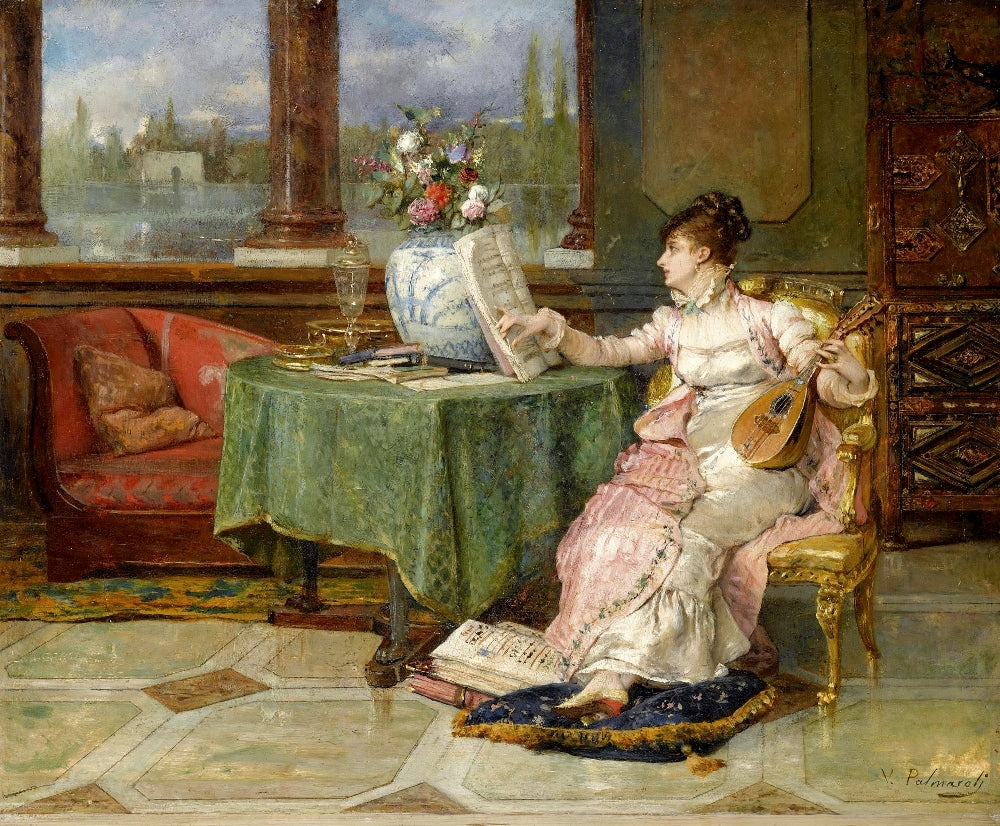 La sonata, vintage artwork by Vicente Palmaroli y Gonzalez, 12x8" (A4) Poster