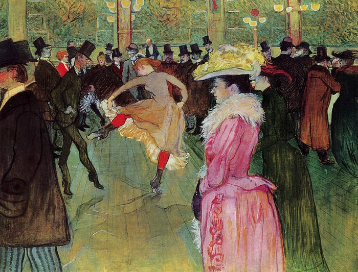 Dance at the Moulin Rouge, vintage artwork by Henri de Toulouse-Lautrec, 12x8