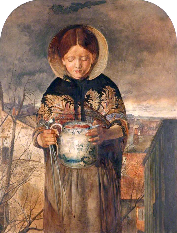 Girl with a Jug of Ale and Pipes, vintage artwork by James Campbell, 12x8" (A4) Poster
