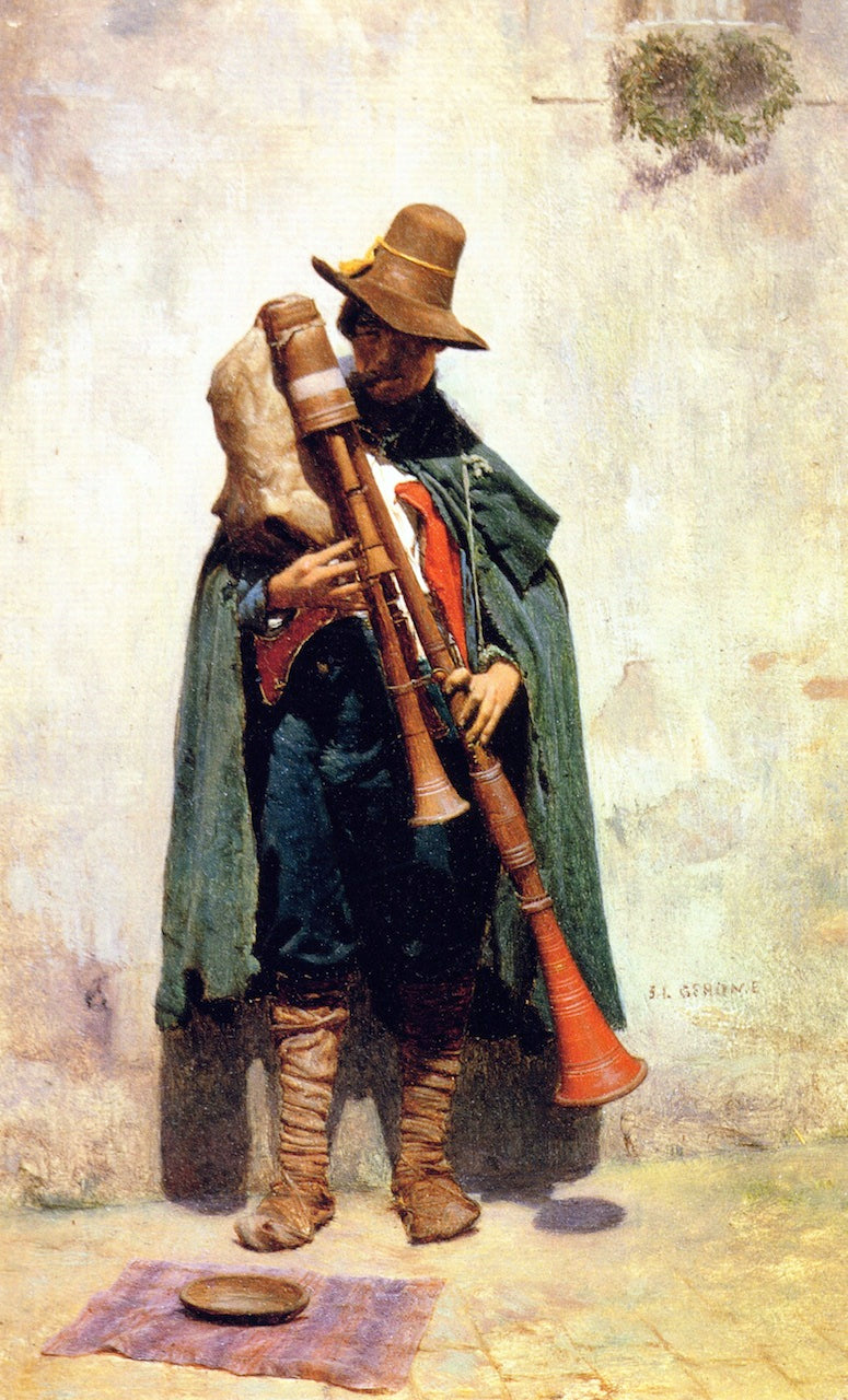 Italian Playing a Doodlesack, vintage artwork by Jean-Leon Gerôme, 12x8" (A4) Poster