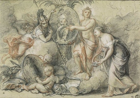 Allegoric Composition with Philippe of Orleans in a Medallion, vintage artwork by Antoine Coypel II, 12x8" (A4) Poster
