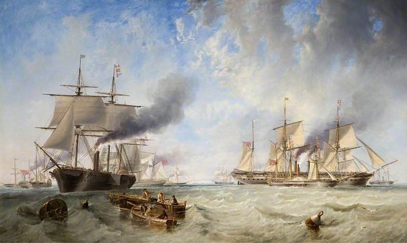 The Naval Review, Spithead, vintage artwork by John Wilson Carmichael, A3 (16x12") Poster Print