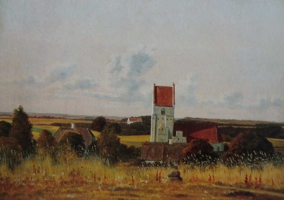 Vester Egede Church with Gisselfeld Convent in the Background, vintage artwork by Martinus Rørby e, A3 (16x12") Poster Print