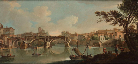 The Tiber and the Ponte Rotto, Rome, vintage artwork by Paolo Anesi, 12x8" (A4) Poster