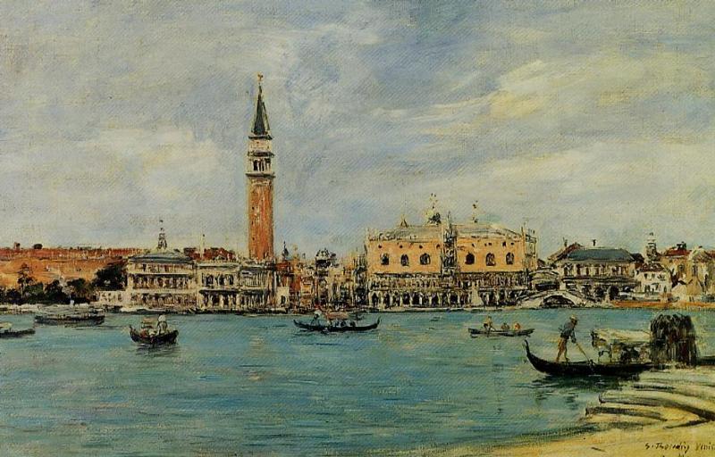 Venice, the Campanile, the Ducal Palace and the Piazetta, View from San Giorgio, vintage artwork by Harrison Bird Brown, 12x8" (A4) Poster