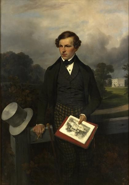 Portrait of Gustave Maupassant the Elder, vintage artwork by Joseph Louis Hippolyte Bellange, A3 (16x12") Poster Print