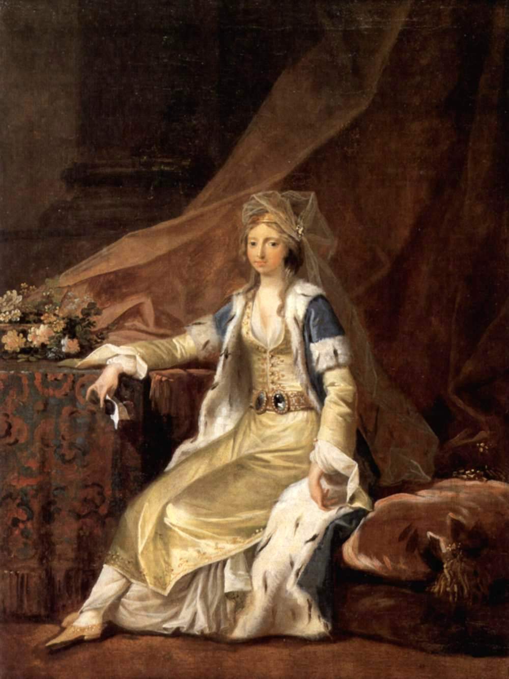 Louisa von Schleswig-Holstein in a Turkish Costume, vintage artwork by Jens Juel, 12x8" (A4) Poster