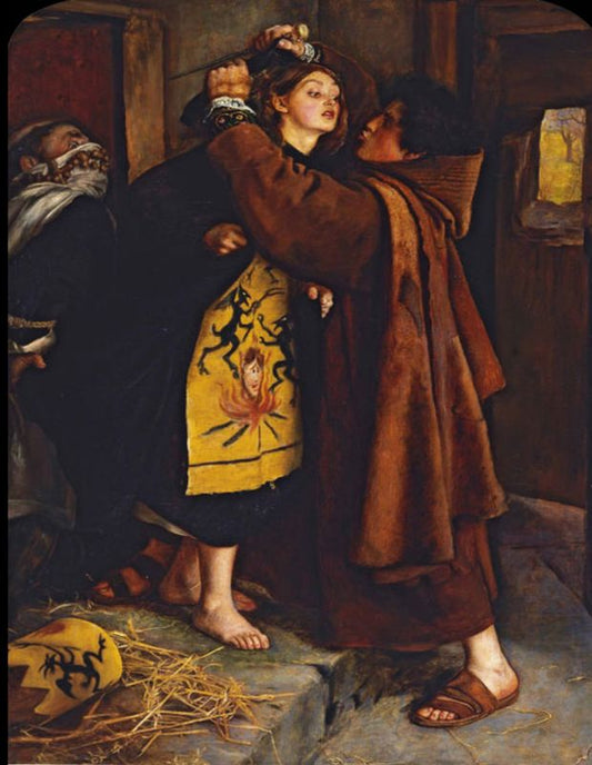 Escape of the Heretic, 1559, vintage artwork by Sir John Everett Millais, 12x8" (A4) Poster