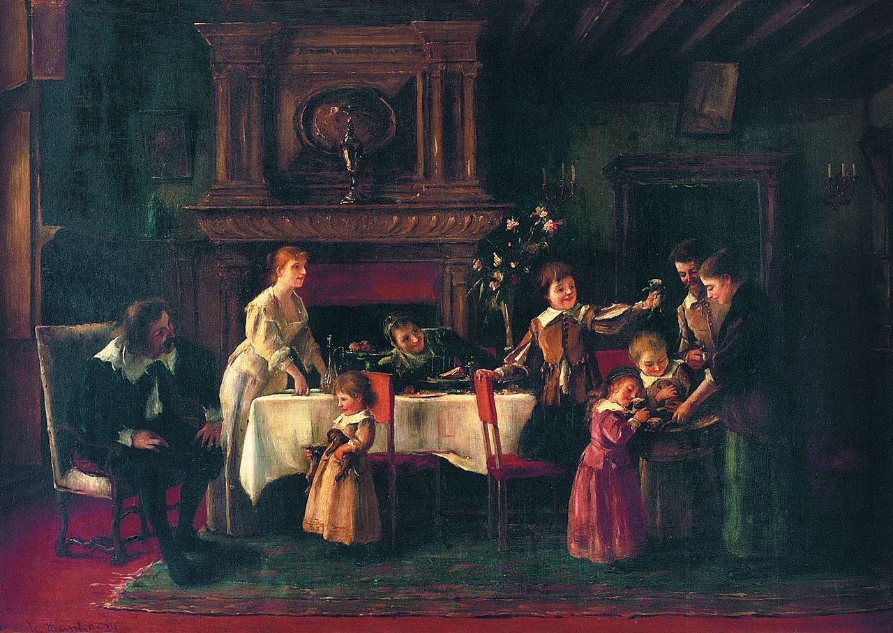 The Family Dogs, vintage artwork by Mihály Munkácsy, 12x8" (A4) Poster