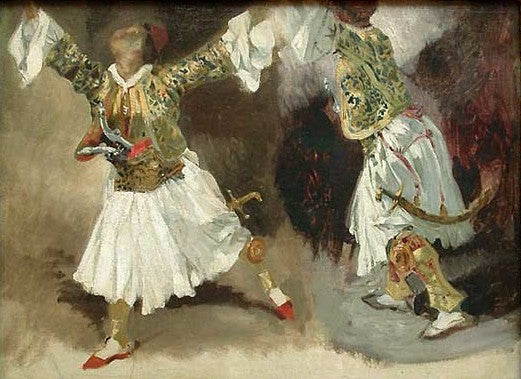 Deux guerriers grecs dansant (study: Two Military Greeks Dancing), vintage artwork by Eugène Delacroix, A3 (16x12") Poster Print