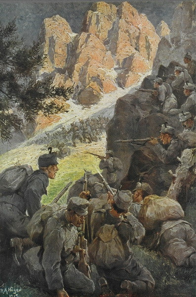 Troops in Combat, vintage artwork by Rudolf Alfred Höger, 12x8" (A4) Poster