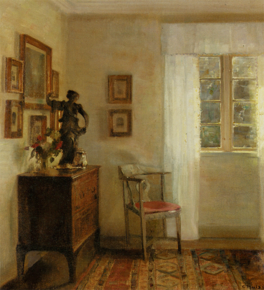 Interior With Bureau, vintage artwork by Carl Vilhelm Holsøe, 12x8" (A4) Poster
