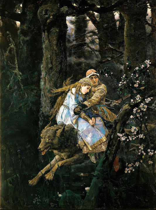 Ivan Tsarevitch Riding the Grey Wolf, vintage artwork by Viktor Mikhaylovich Vasnetsov, 12x8" (A4) Poster
