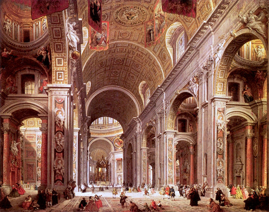 Interior of Saint Peter's, Rome, vintage artwork by Giovanni Paolo Panini, 12x8" (A4) Poster