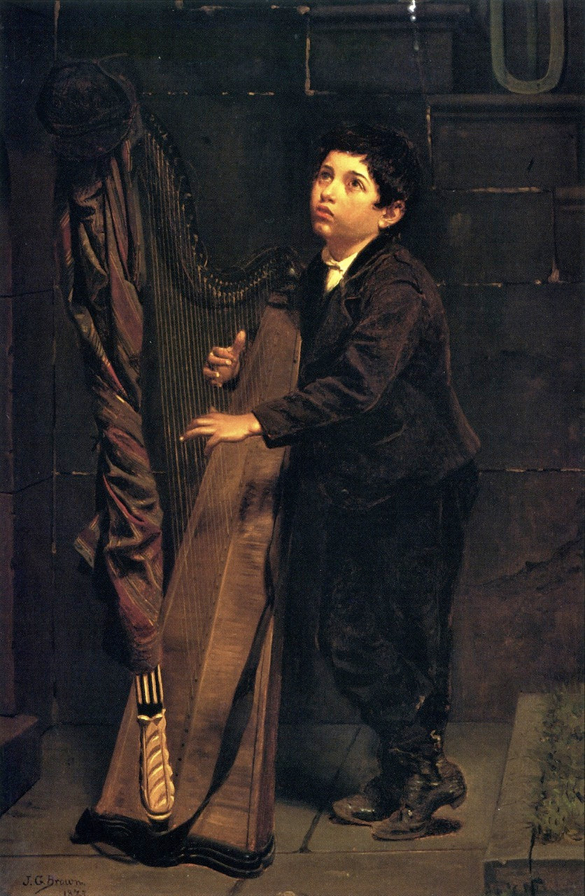 Boy with Harp, vintage artwork by John George Brown, 12x8" (A4) Poster