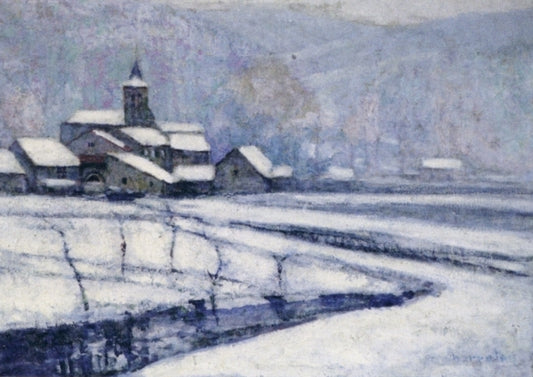 Village sous la neige, vintage artwork by Victor Charreton, 12x8" (A4) Poster