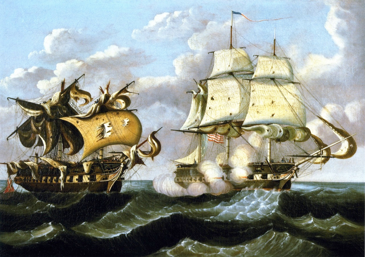 Capture of the H.B.M. Macedonian by  the U.S. Frigate United States, vintage artwork by Thomas Chambers, A3 (16x12") Poster Print
