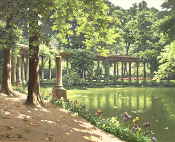 Monceau Park, Paris, vintage artwork by Henri Biva, 12x8" (A4) Poster