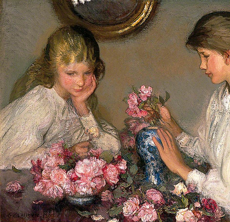 Children and Roses by Sir George Clausen, R.A., R.W.S., R.I.,A3(16x12")Poster