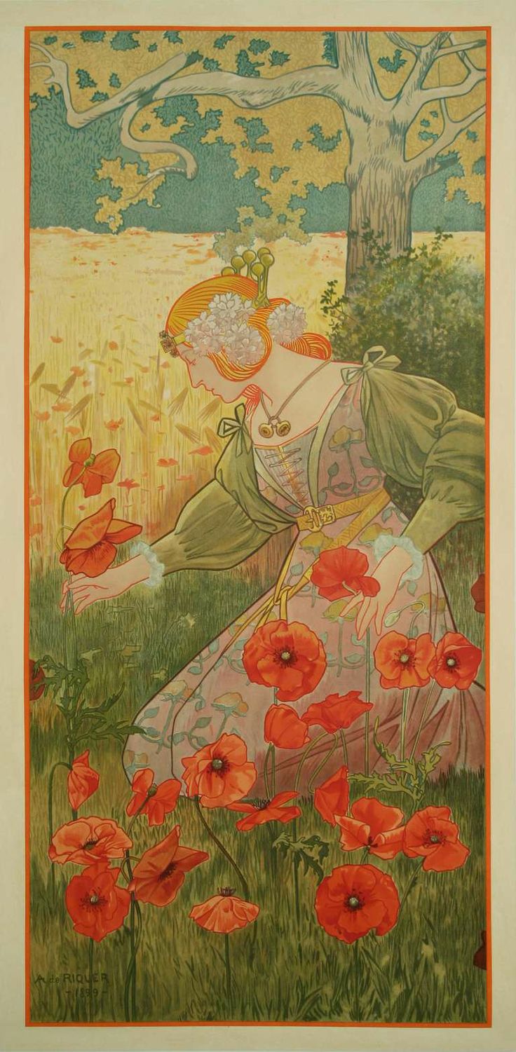 Four Seasons - Summer, vintage artwork by Alexandre de Riquer, 12x8" (A4) Poster