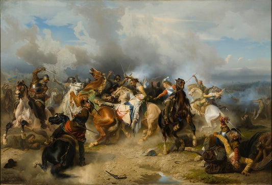 Death of King Gustav II Adolf of Sweden at the Battle of Lützen, vintage artwork by Carl Wahlbom, A3 (16x12") Poster Print