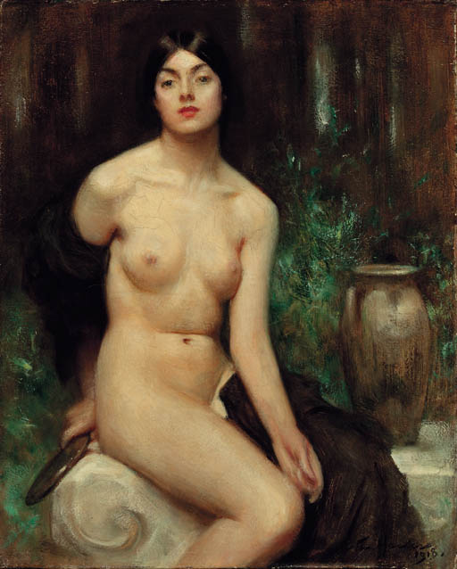 A female nude at her toilet, vintage artwork by Arthur Hacker, 12x8" (A4) Poster