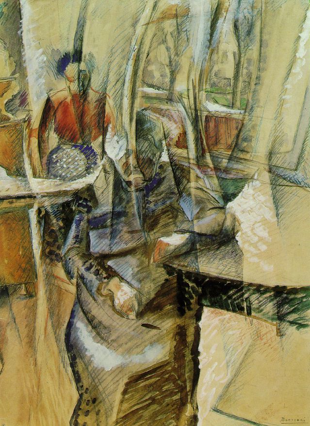 Interior with Two Female Figures, vintage artwork by Umberto Boccioni, 12x8" (A4) Poster