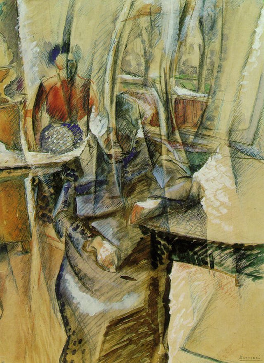 Interior with Two Female Figures, vintage artwork by Umberto Boccioni, 12x8" (A4) Poster