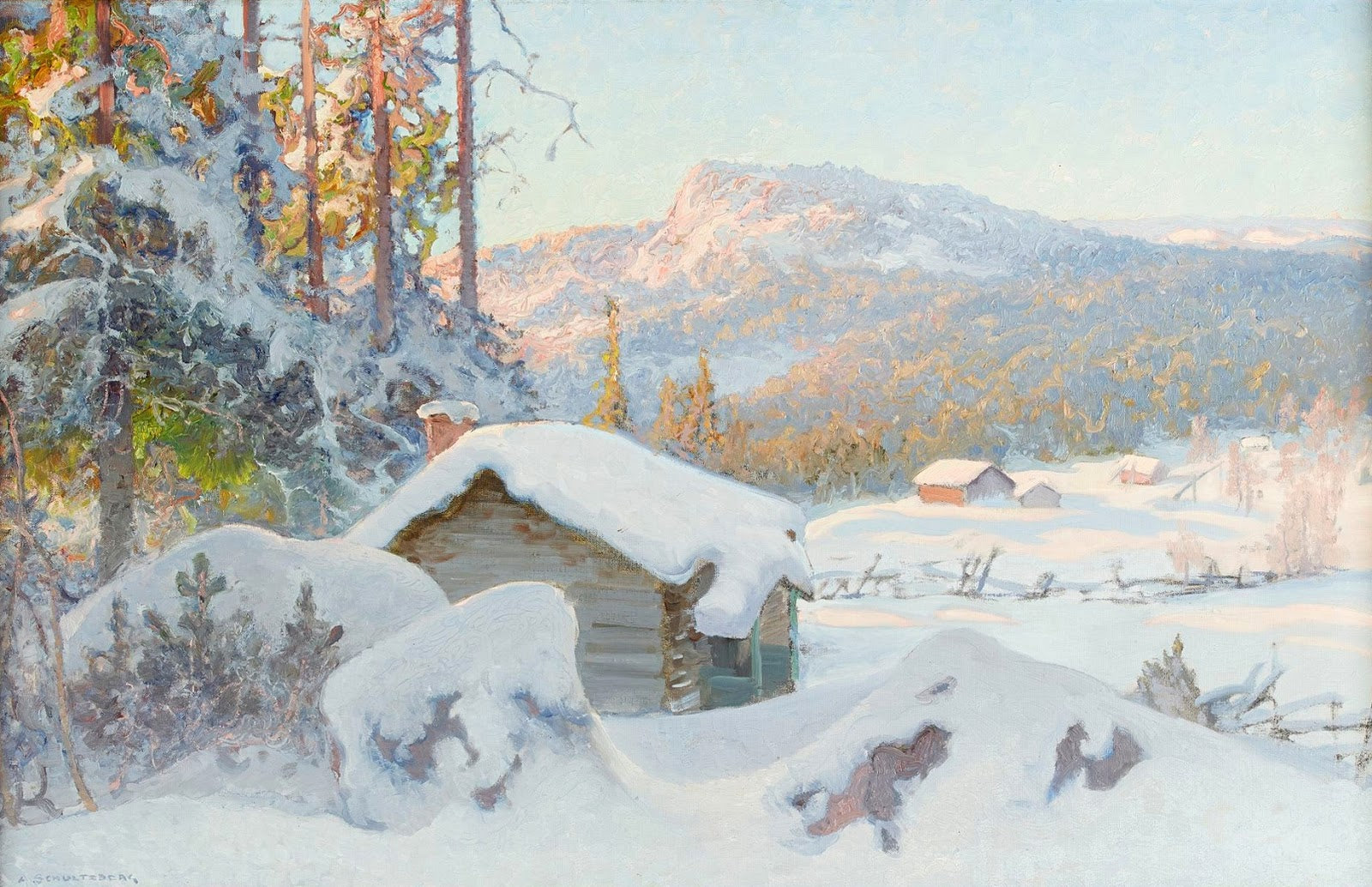 The Mountain Pasture in Winter by Anshelm Schultzberg,A3(16x12")Poster