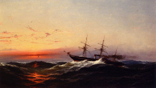 Sunset on a Rough Sea, vintage artwork by James Hamilton, A3 (16x12") Poster Print