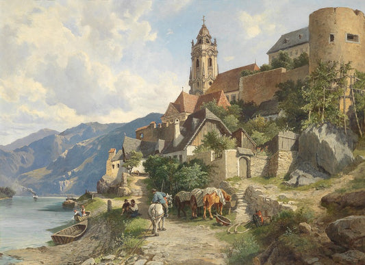 View of Dürnstein, vintage artwork by Leopold Munsch, 12x8" (A4) Poster