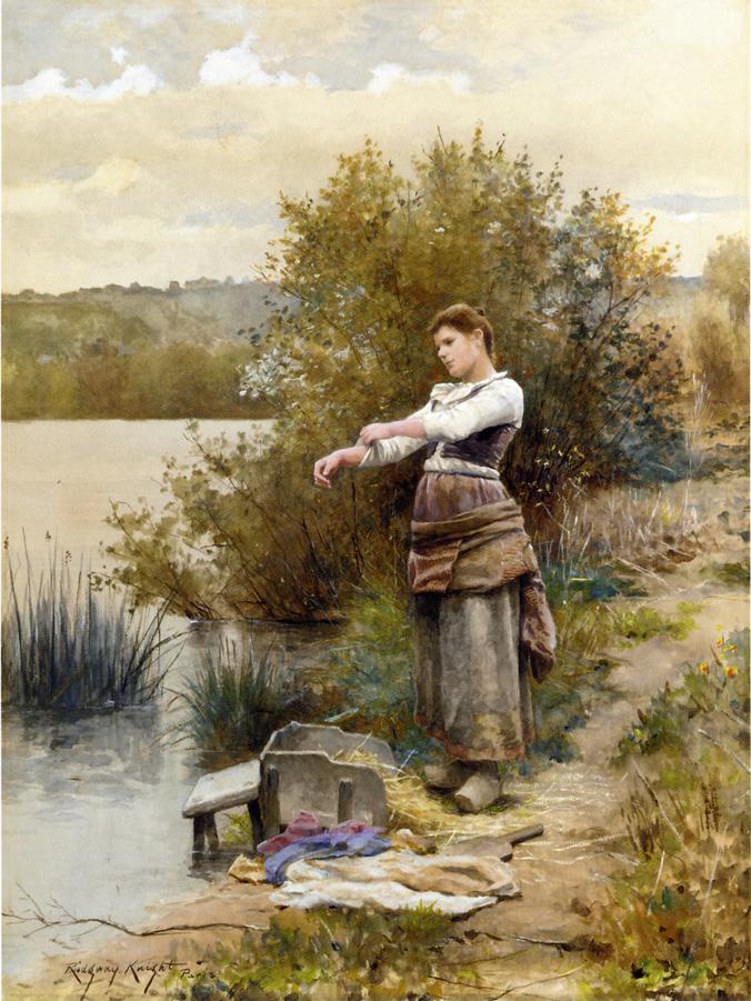 The Laundress, vintage artwork by Daniel Ridgway Knight, 12x8" (A4) Poster