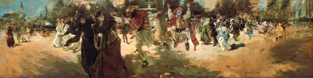 Carnival At The Mall Of Valencia, vintage artwork by Ignacio Pinazo Camarlench, 12x8" (A4) Poster
