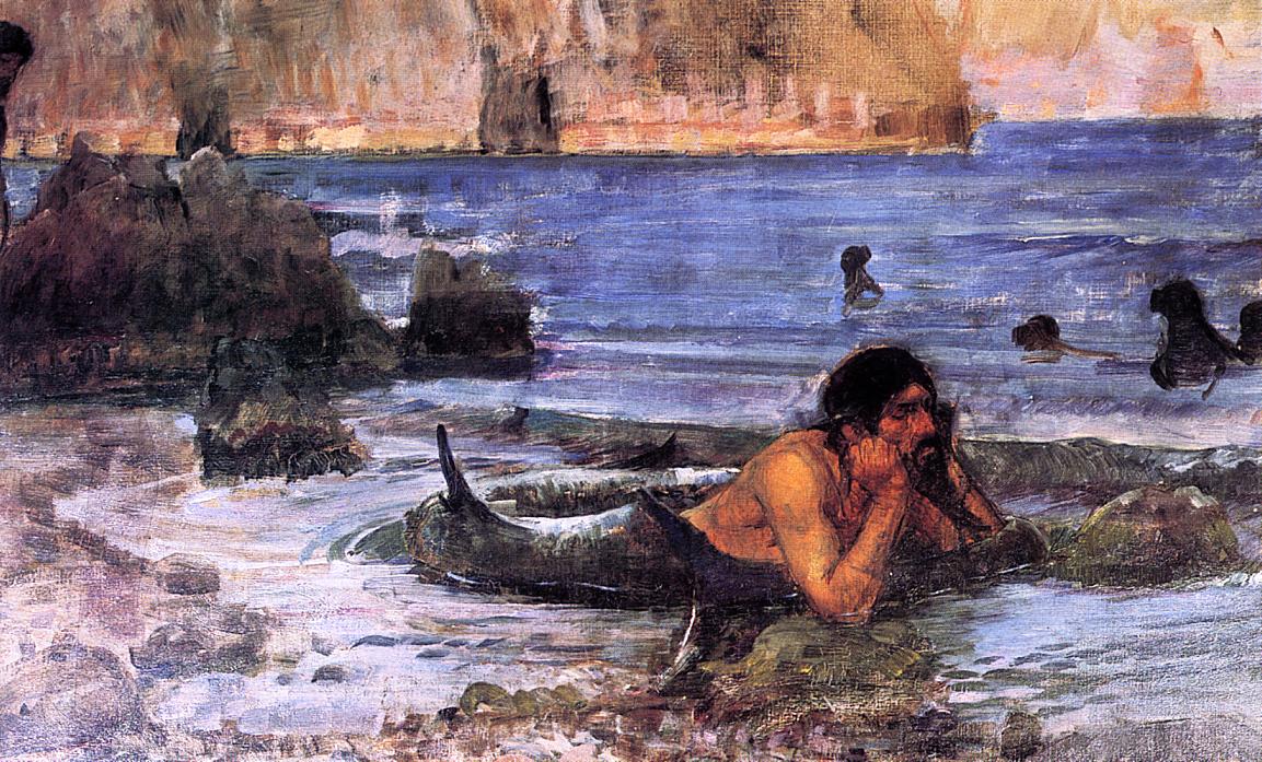 The Merman (sketch), vintage artwork by John William Waterhouse, 12x8" (A4) Poster