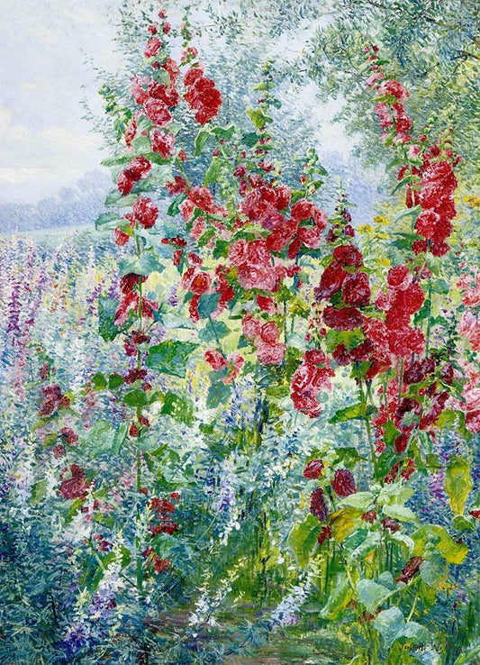 Roses tremières, vintage artwork by Juliette Wytsman, 12x8" (A4) Poster